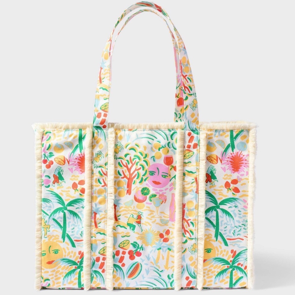 💛💚🩷Roller Rabbit x Target Collab Vacation Fringe Canvas Tote Bag - Picture 4 of 7